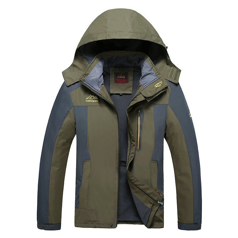 NMshop men's hooded fleece-lined outdoor jacket in army green – view 2