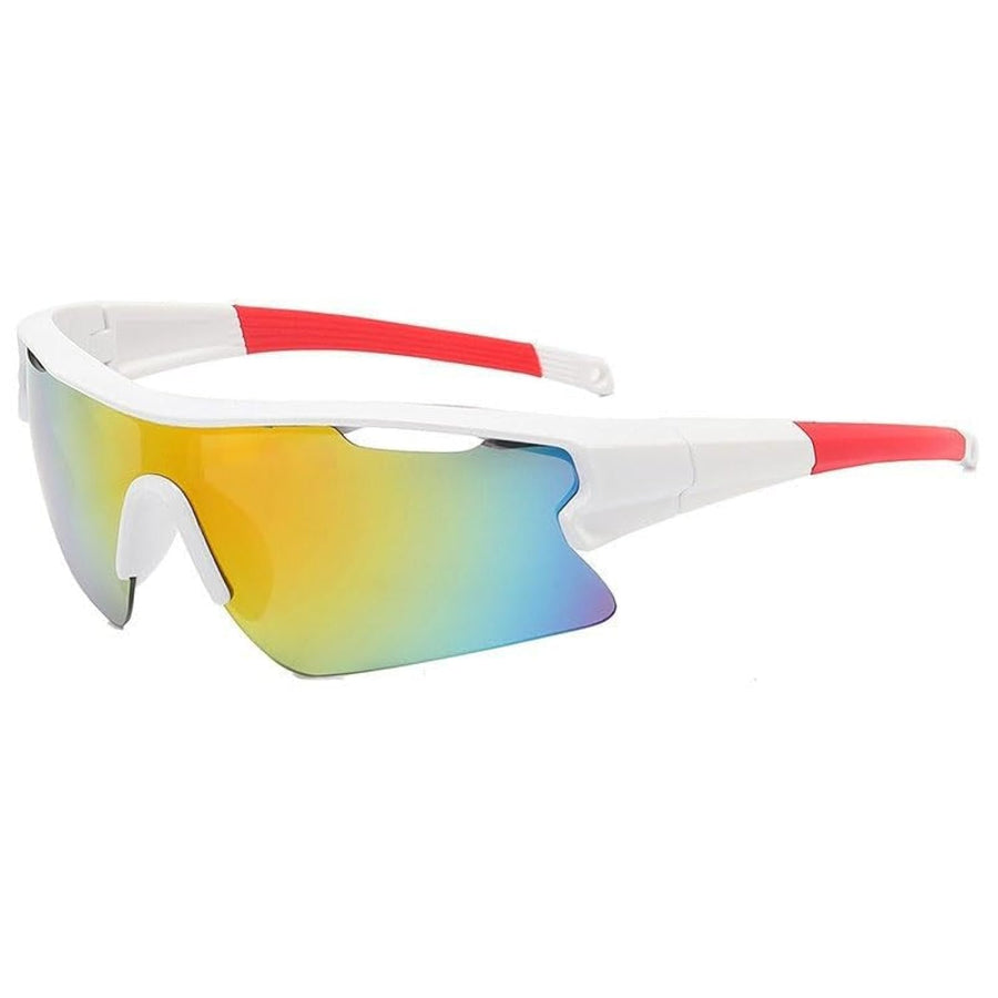 Gafas de sol deportivas – UV400, media montura blanca y roja
